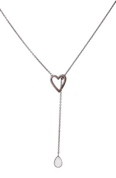Adornia Open Heart & Moonstone Y-necklace In Moonstone Black Rhodium