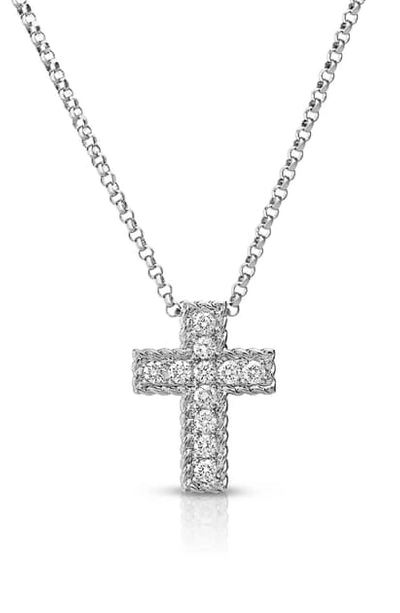 Roberto Coin Venetian Princess 18k White Gold & Diamond Cross Pendant Necklace