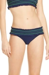 Tory Burch Costa Smocked Hipster Bikini Bottoms In Tory Navy / Court Green