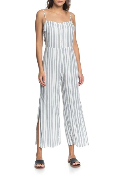 Roxy Juniors' Feelings Catcher Striped Strappy Jumpsuit In Anthracite Beach Stripes