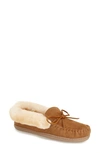 Minnetonka Alpine Womens Leather Genuine Shearling Moccasin Slippers In Tan Suede