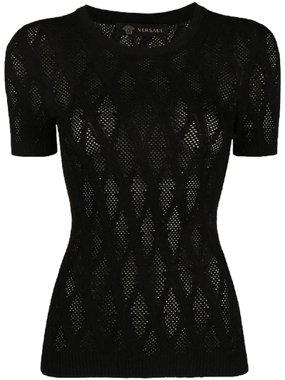 Versace V-knit Top In Black