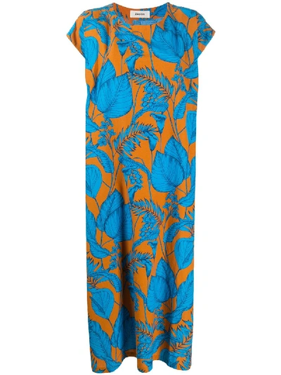 Zucca Foliage-print Dress In Blue