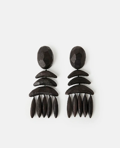 Stella Mccartney Lvr Sustainable Wooden Clip-on Earrings In Black