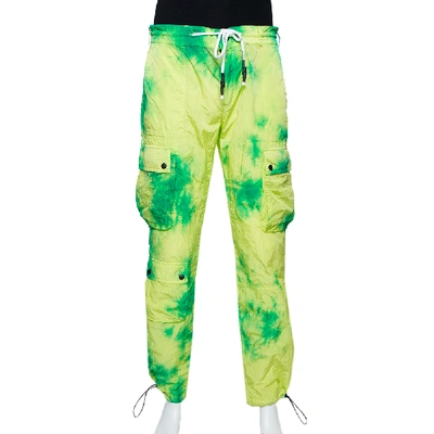Pre-owned Palm Angels Fluorescent Tie Dye Nylon Cargo Trousers L In Yellow