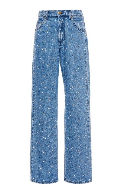Philosophy Di Lorenzo Serafini Blue Denim Trousers With A Straight Cut Adorned With Rhinestones.
