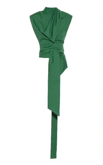 Aleksandre Akhalkatsishvili Wrap Around Sleeveless Cotton Blouse In Green