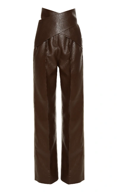 Aleksandre Akhalkatsishvili High-rise Faux Leather Wrap Trousers In Brown