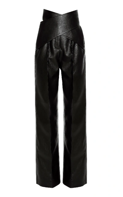 Aleksandre Akhalkatsishvili High-rise Faux Leather Wrap Trousers In Black