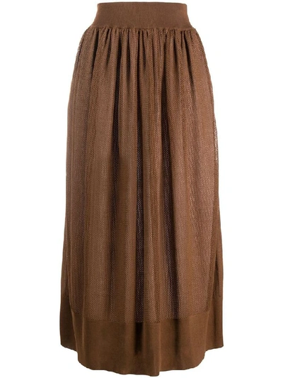 Agnona Pleated Midi Skirt In Brown