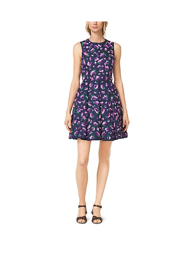 Michael Kors Lilac-embroidered Silk And Wool Mikado Dance Dress In Blue