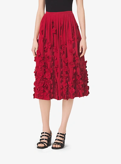 Michael Kors Floral-embroidered Washed-faille Skirt In Red