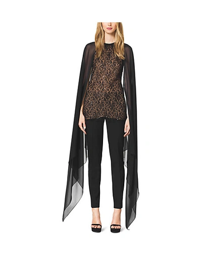 Michael Kors Beaded Lace Cape Blouse In Black