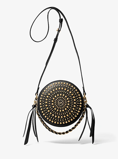 MICHAEL KORS DELANCEY MEDIUM STUDDED LEATHER CANTEEN CROSSBODY BAG 