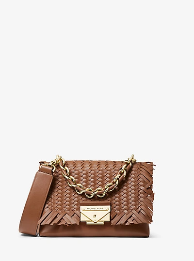 Michael Kors Cece Extra-small Woven Leather Crossbody Bag In Brown