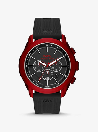 Michael Kors Kyle Chronograph Silicone Strap Watch, 48mm In Black/ Red