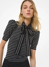 MICHAEL KORS STRIPED CASHMERE PUFF-SLEEVE BOW SWEATER