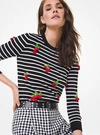 MICHAEL KORS CHERRY EMBROIDERED STRIPED COTTON SWEATER