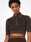 MICHAEL KORS METALLIC KNIT CROPPED POLO SHIRT