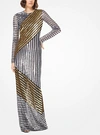 MICHAEL KORS STRIPE SEQUINED STRETCH-TULLE GOWN