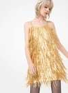Michael Kors Metallic Plongé Leather Fringed Mini Dress In Gold