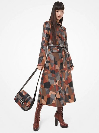 Michael Kors Patchwork Leather Trench Coat In Brown
