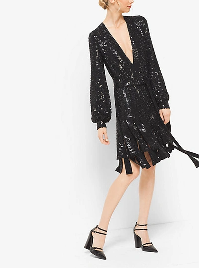 Michael Kors Sequin-embroidered Silk-georgette Streamer Dress In Black