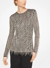 MICHAEL KORS FRINGED SEQUINED STRETCH-TULLE TOP