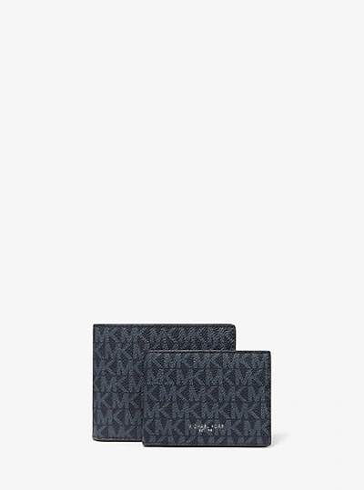 Michael Kors Harrison Logo Billfold Wallet With Passcase In Blue