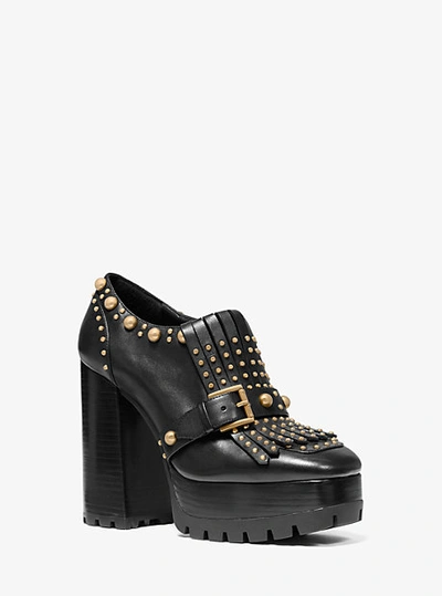 Michael Kors Alberta Studded Leather Kiltie Platform Loafer In Black