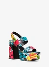 MICHAEL KORS BLAIRE FLORAL LEATHER PLATFORM SANDAL