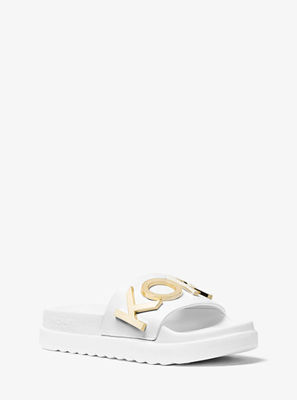 Michael Kors Cortlandt Embellished Leather Slide Sandal In White