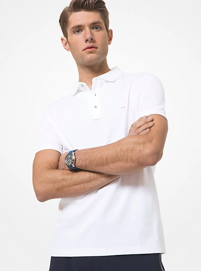 Michael Kors Cotton And Mesh Collar Polo Shirt In White