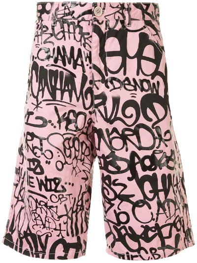 Comme Des Garçons Shirt Graffiti-print Shorts In Pink