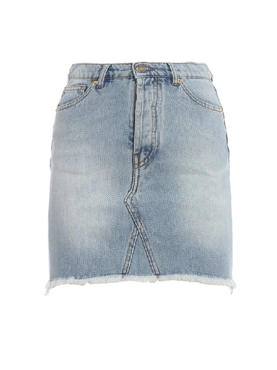 Alexandre Vauthier Crystal Embellished Cotton Denim Skirt In Light Wash