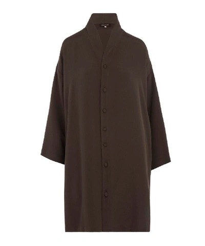 Eskandar V-neck Silk Shirt In Dark Brown