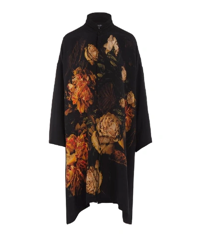 Eskandar Mandarin Collar Floral Silk Shirt In Black