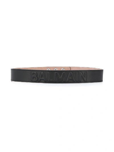 Balmain Kids' Logo Leather Belt In Black