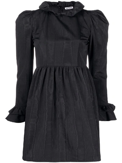 Batsheva Ruffle-trimmed Faille Mini Prairie Dress In Black