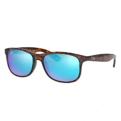 Ray Ban Andy Sunglasses Tortoise Frame Blue Lenses Polarized 55-17