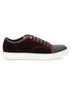 Lanvin Velvet Lace Up Sneakers In Dark Blue