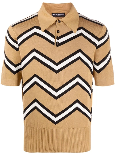 Dolce & Gabbana Zig-zag Polo Shirt In Brown