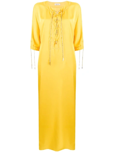 Kalmar Lace-up Detail Maxi Dress In Yellow