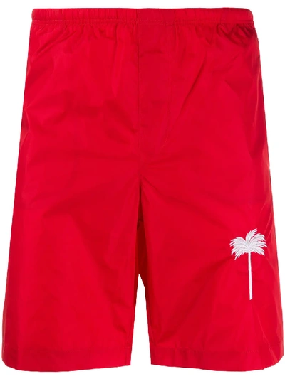 Palm Angels Palm Tree Logo Swimming Shorts In Red