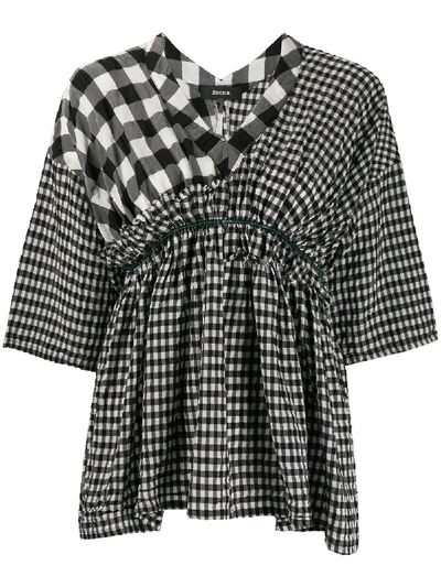 Zucca Contrast Gingham Print Blouse In Black