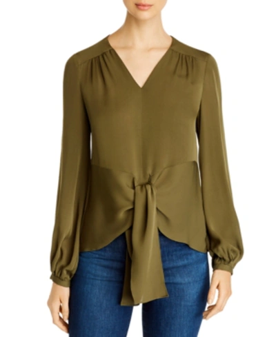 Elie Tahari Kali Long-sleeve Tie-front Silk Shirt In Tuscan Olive