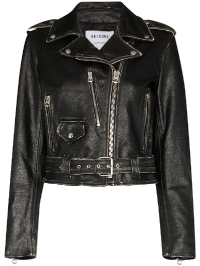 Re/done Black Moto Leather Biker Jacket In Schwarz