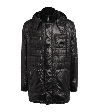 Dolce & Gabbana Nylon Quilted Jacket With Hood And Patch In Black