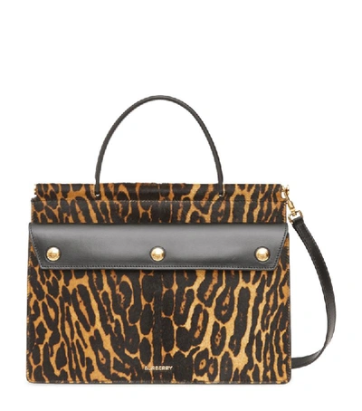 Burberry Small Leopard Print Title Bag In Brown
