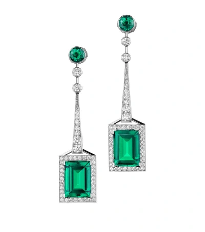Atelier Swarovski White Gold, Lab-grown Diamond And Emerald Drop Mosaic Earrings